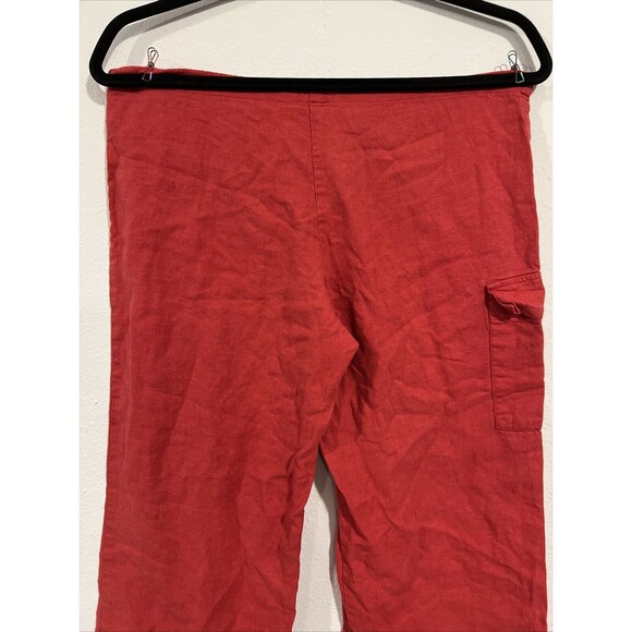 Vintage Y2K Wrapper Low Rise Linen Wide Leg Crop Pants Cargo Pedal Pusher Red‎ - Picture 10 of 16